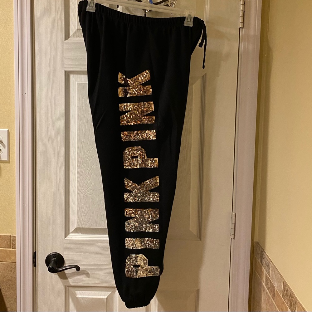 VS PINK Ombré Sequined Sweatpants - Black Like New